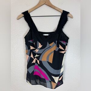 Vintage 2008 DVF Diane Von Furstenberg Silk Printed Lace Trim Camisole size S